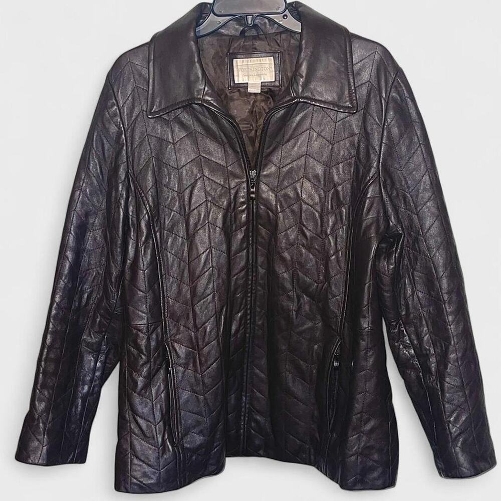 Worthington Brown Quilted Chevron Leather Coat - Size L